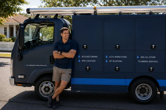 Our plumber with the service van on a Abbotsford job