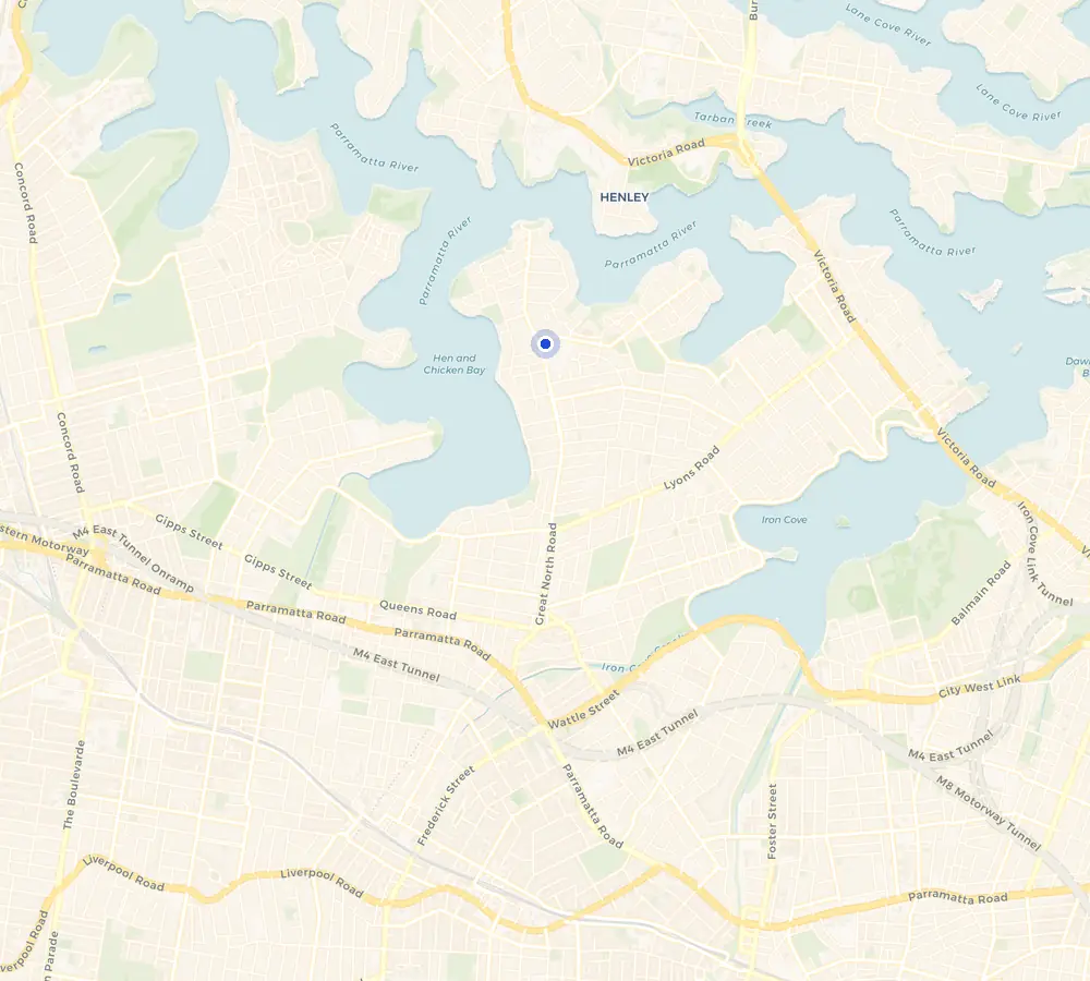 Map of the Abbotsford service area and the surrounding Inner West, showing Abbotsford and the nearby streets we cover.