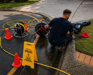 Plumber checking a blocked drain on a Abbotsford job